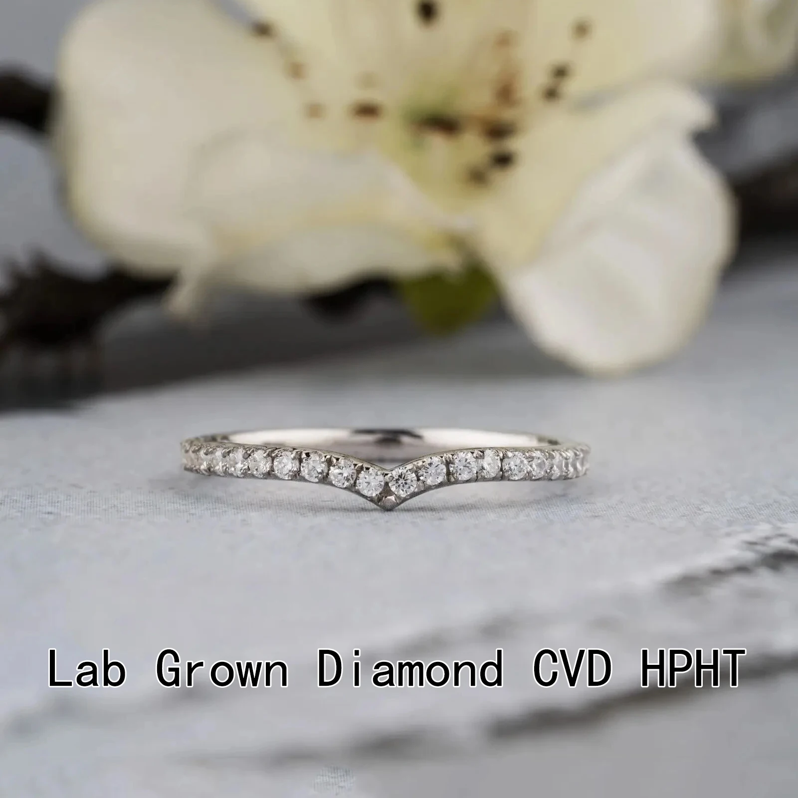 

Round Cut V Shape Curved CVD HPHT Lab Grown Diamond DEF VS-VVS Eternity Bands Wedding Ring 14k White Gold 1.5MM Each Stone