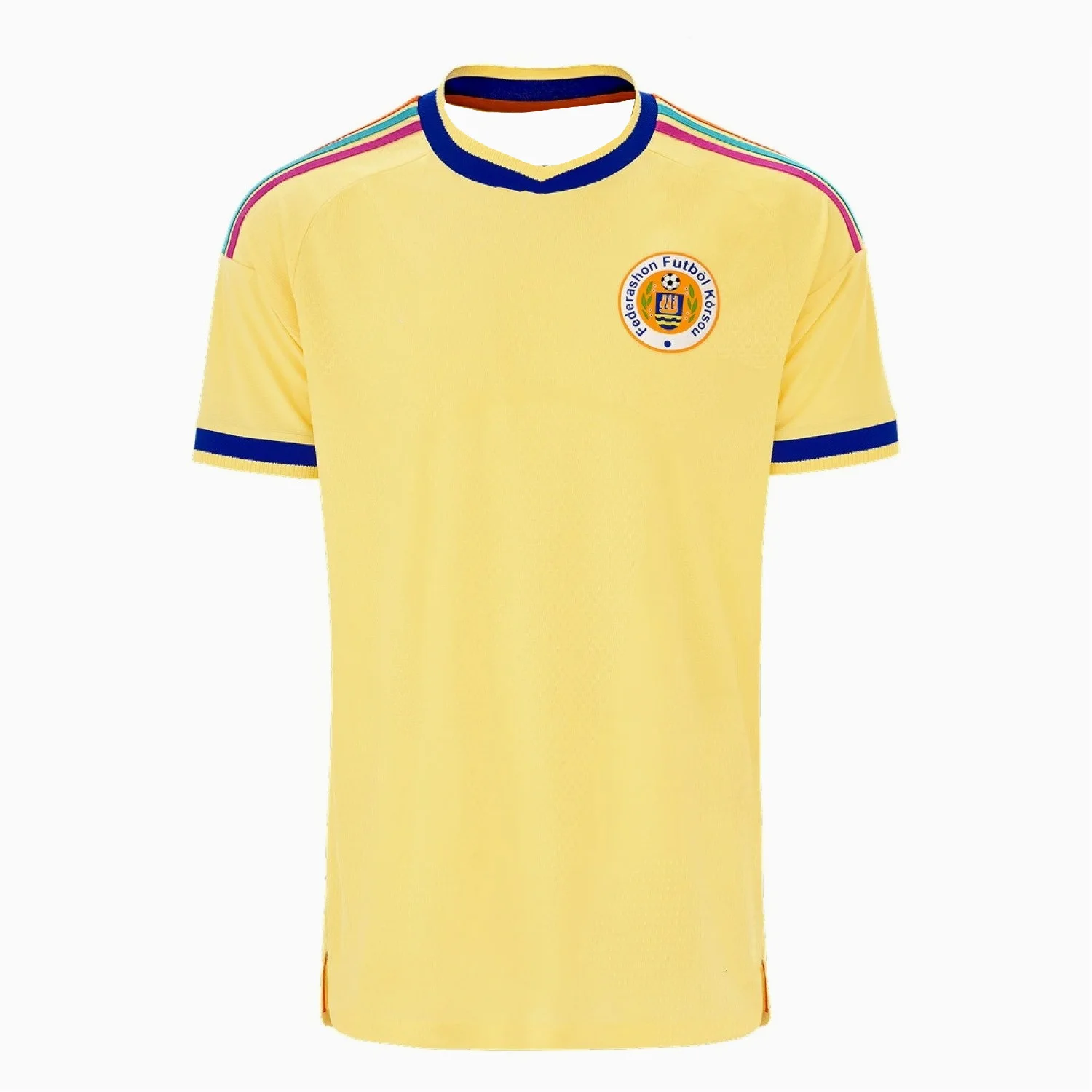 2026 Nieuwe Ademende Zomer Heren Fans Federashon Futbol Korsou Curacao Voetbalshirt Voetbalshirt Lichtgeel Top