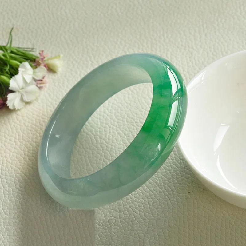 Myanmar Old Mine Ice Jade Bangle, Imperial Consort Style, Clear Water, Bright Green, Ice-Transparent Jade Bangle, Women's Style,