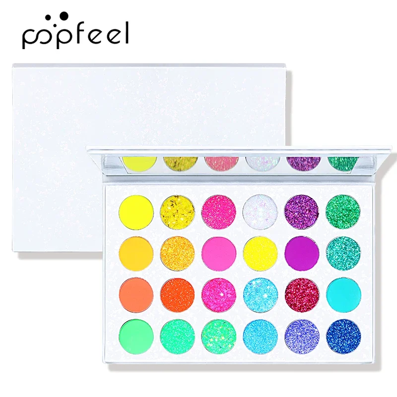 24 Colors Bright Colorful Pigmented Eyeshadow Palette Glitter Long Lasting Blendable Make Up Cosmetics Gift Kit