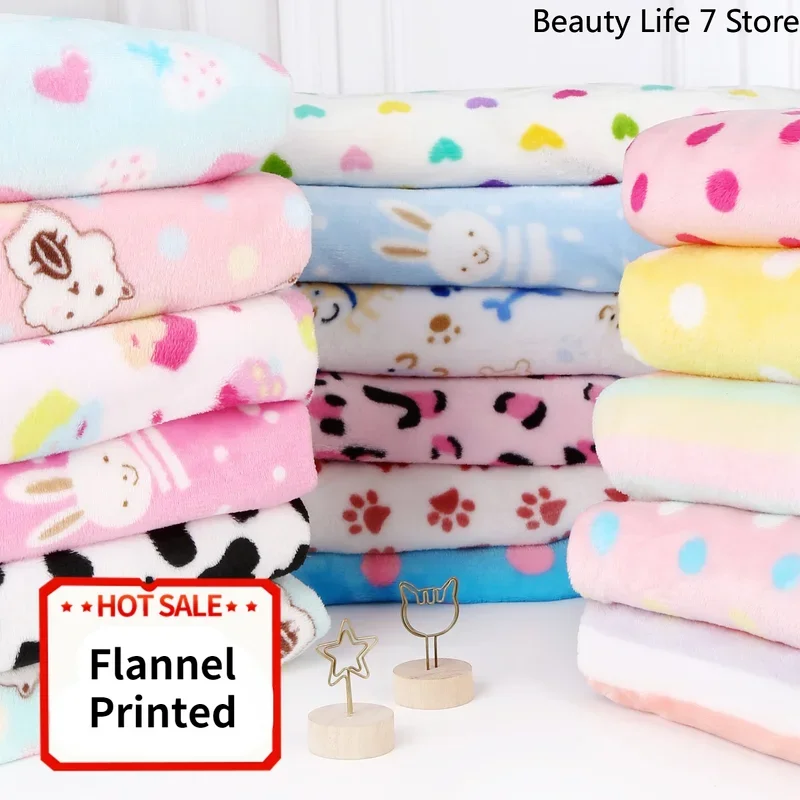 Double Sided Flannel Printed Fabric Coral Velvet Pajama Blanket Cushion Dolls Handmade Plush Cloth For Autumn Winter 0.5*1.6M