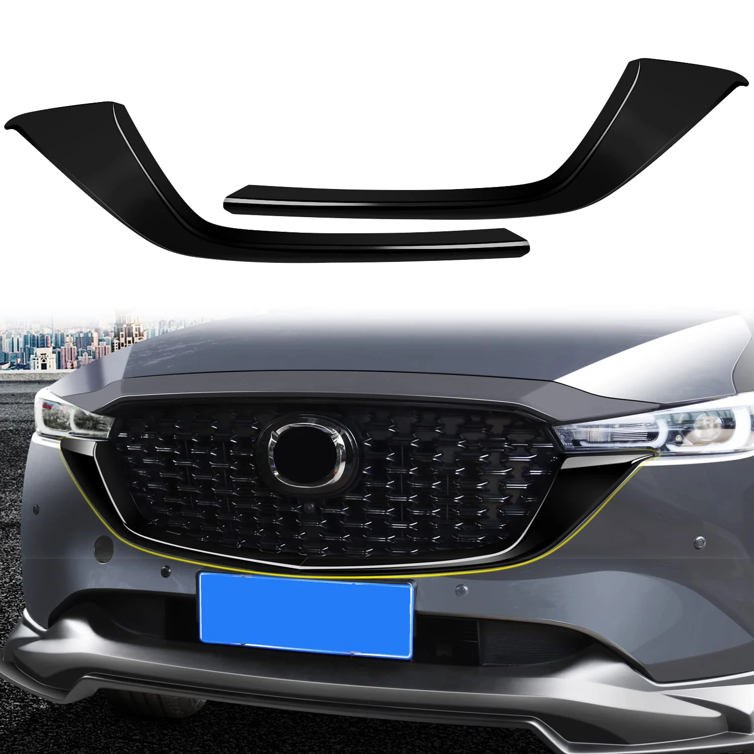 

For Mazda CX-5 CX5 2022 2023 2024 Car Exterior Front Center Grille Grill Strips Molding Cover Trim ABS 2pcs