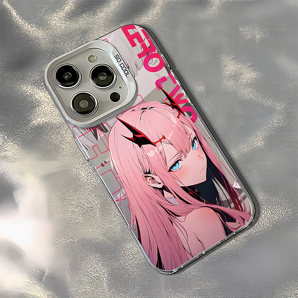 Zero Two Darling in the FranXX Anime Laser Phone Case for iPhone 12 11 13 14 15 16 Max Pro Plus IMD Shockproof Silicone Coque