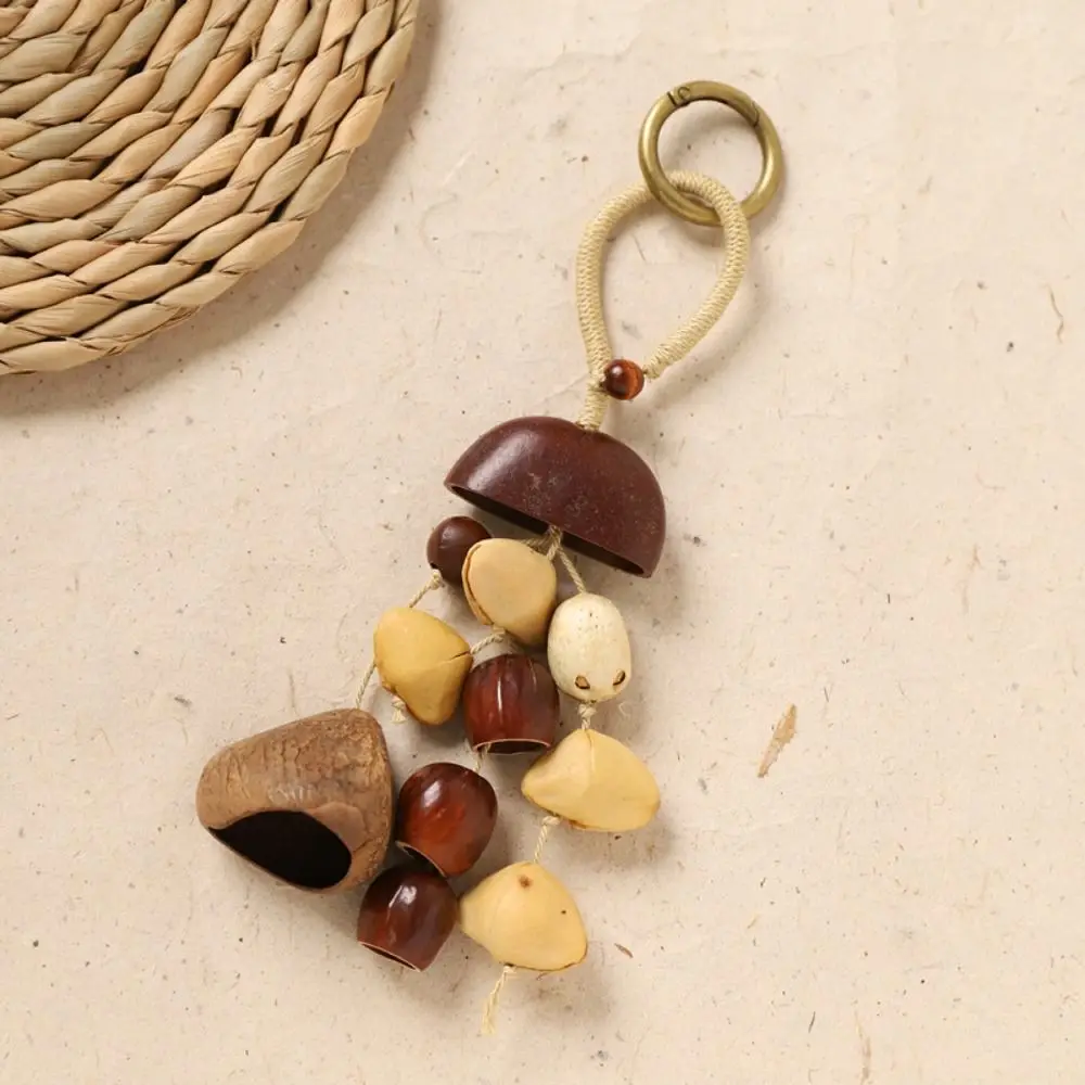 Creative Sound Heal Natural Fruit Shell Keychain Bohemian Style Handmade Bag Pendant DIY Gift Hand-Cranked Wind Chime Home Decor