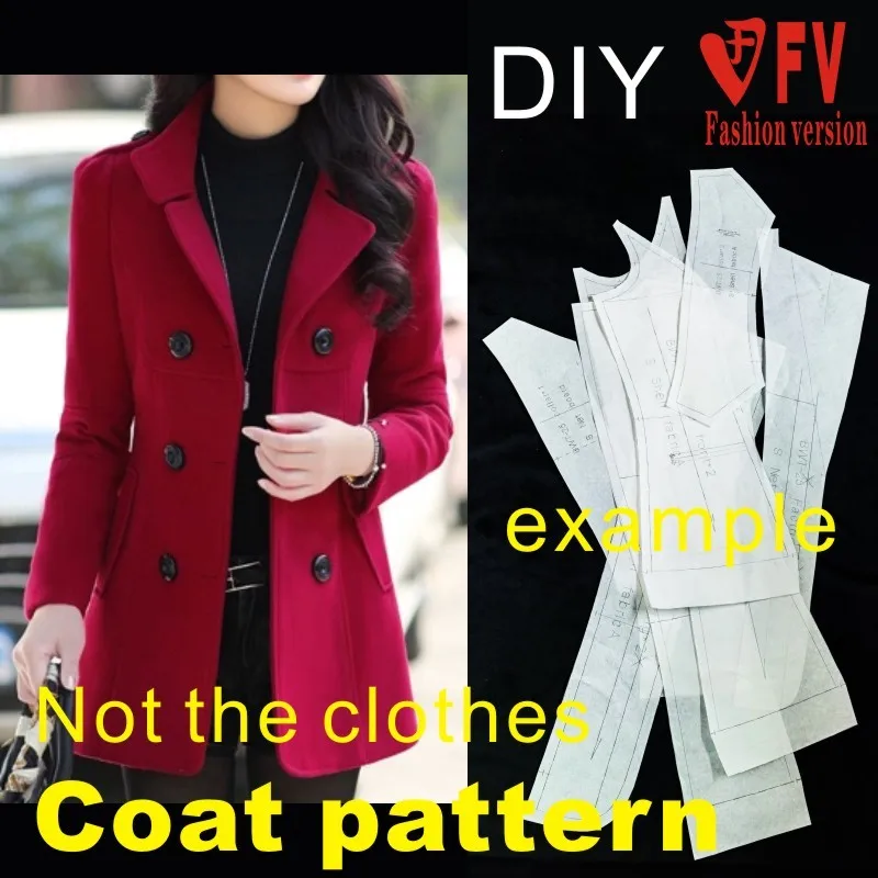 Ladies Stand Collar Slim Double Breasted Coat Pattern Garment Sewing Design Drawing BFY-75