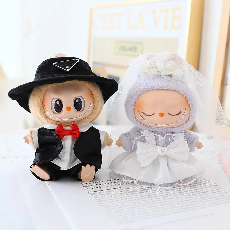 Fashion Wedding Dress Suit For Toy Labubu 17cm The First And Second Generation Key Chain Toy Clothes Hat Shoe Only Dress No Toy
