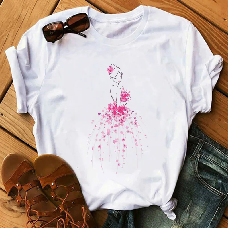 Fashion Flowers Red Rose Skirt Print T-shirt Women T Shirt Femme Harajuku Shorts Sleeves Shirt Summmer Tops Tshirt