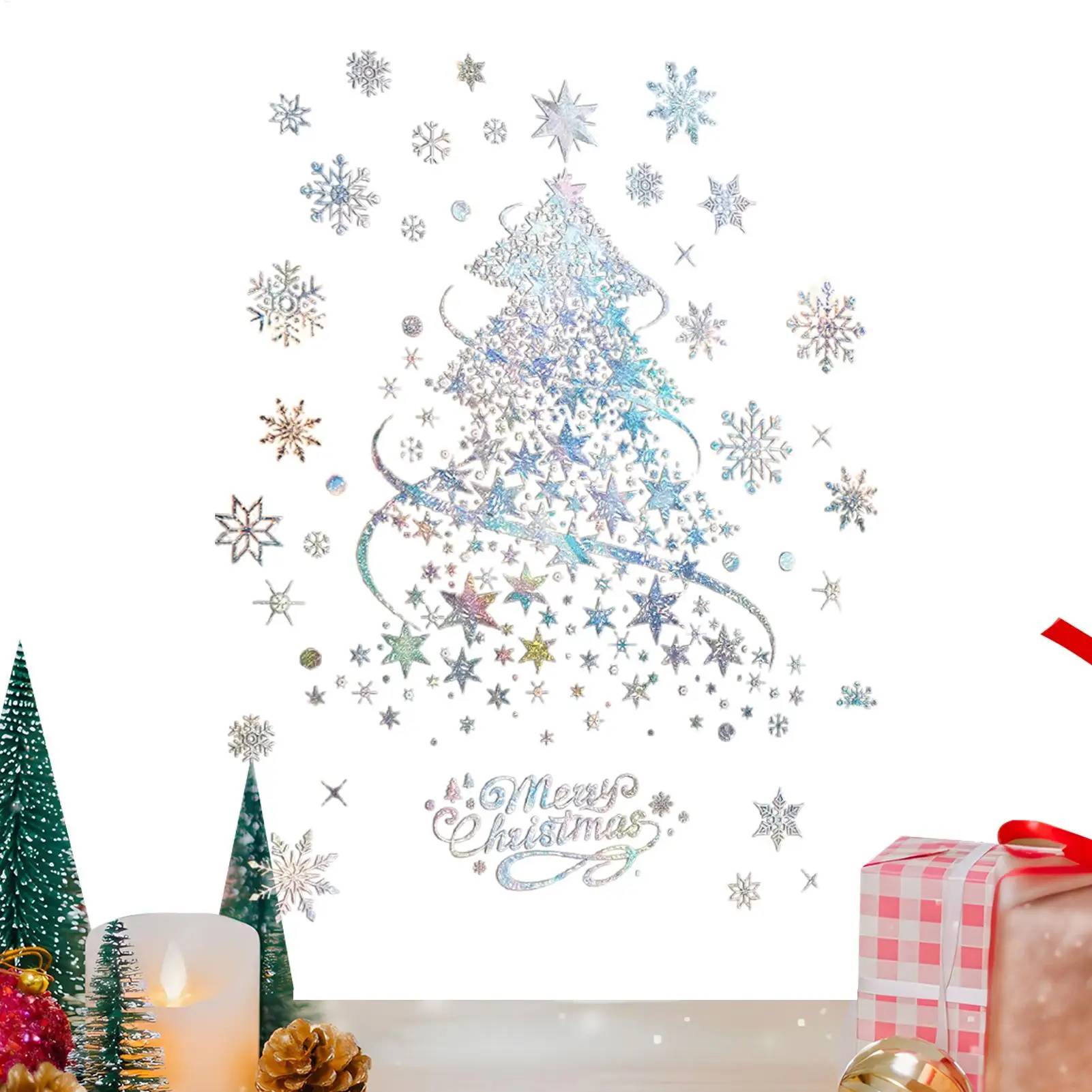 35 x 50 cm/30 x 45 cm Weihnachtsbaum-Aufkleber, 2 Blatt, Abziehbilder, statischer Weihnachtsbaum-Fensteraufkleber für Zuhause, Party, Glastür, Wand