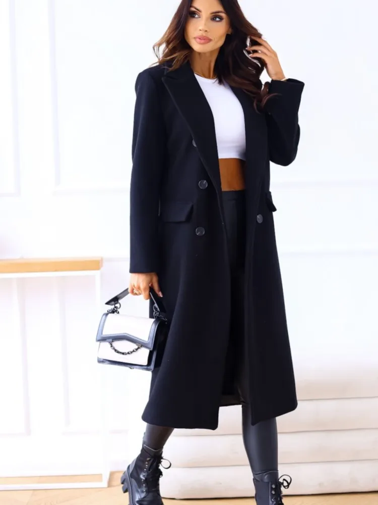 Autumn Woolen Midi Coat Women Long Sleeve Solid Fashion Casual Ladies Coats Loose Woman Coat 2023 Femme