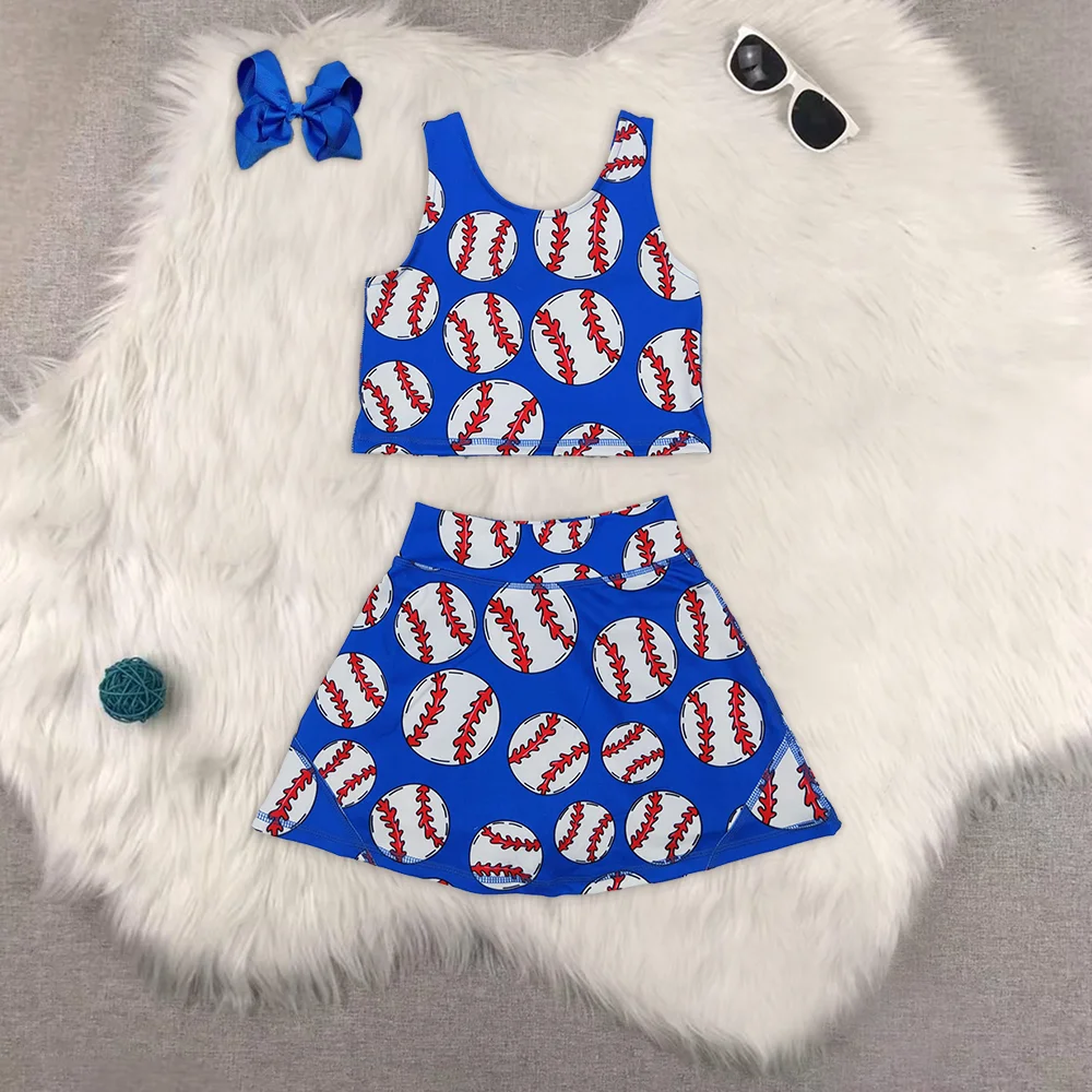 

Baby Girls Blue Baseball Vest Top Yoga Sports Skorts Clothes Sets