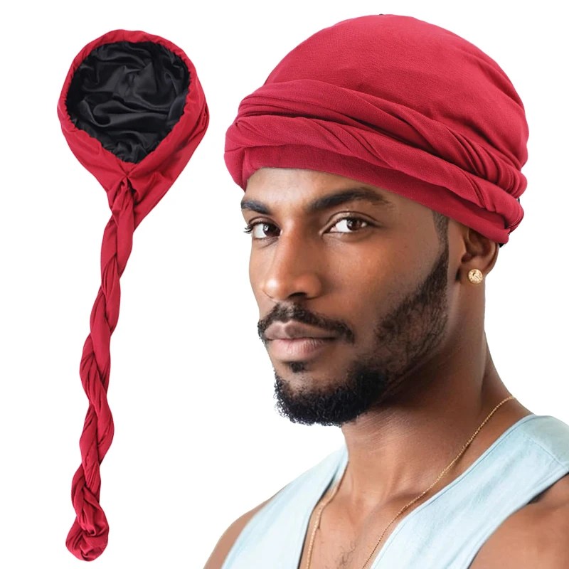 Men\'s Turban Hat Satin Lining Stretchy Men Bandana Indian Cap Modal And Satin Turban Hip Hop Caps Headband Biker Headwrap