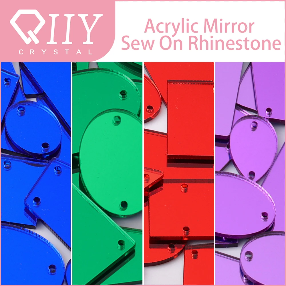 QIIY Acrylic Mirror 50Pcs Sew On Rhinestones Mix Shapes Crystal Flatback Sewn Stones For Garment Decoration DIY Clothes