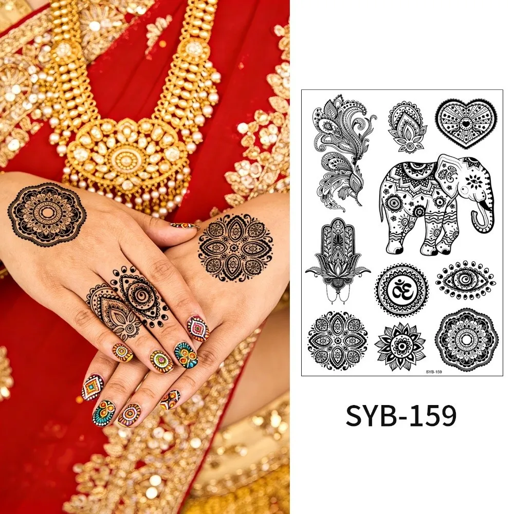 

Water Transfer Decals Mandala Henna Tattoo Stickers Fake India Mehndi Flower Henna Temporary Tattoo Instant Waterproof