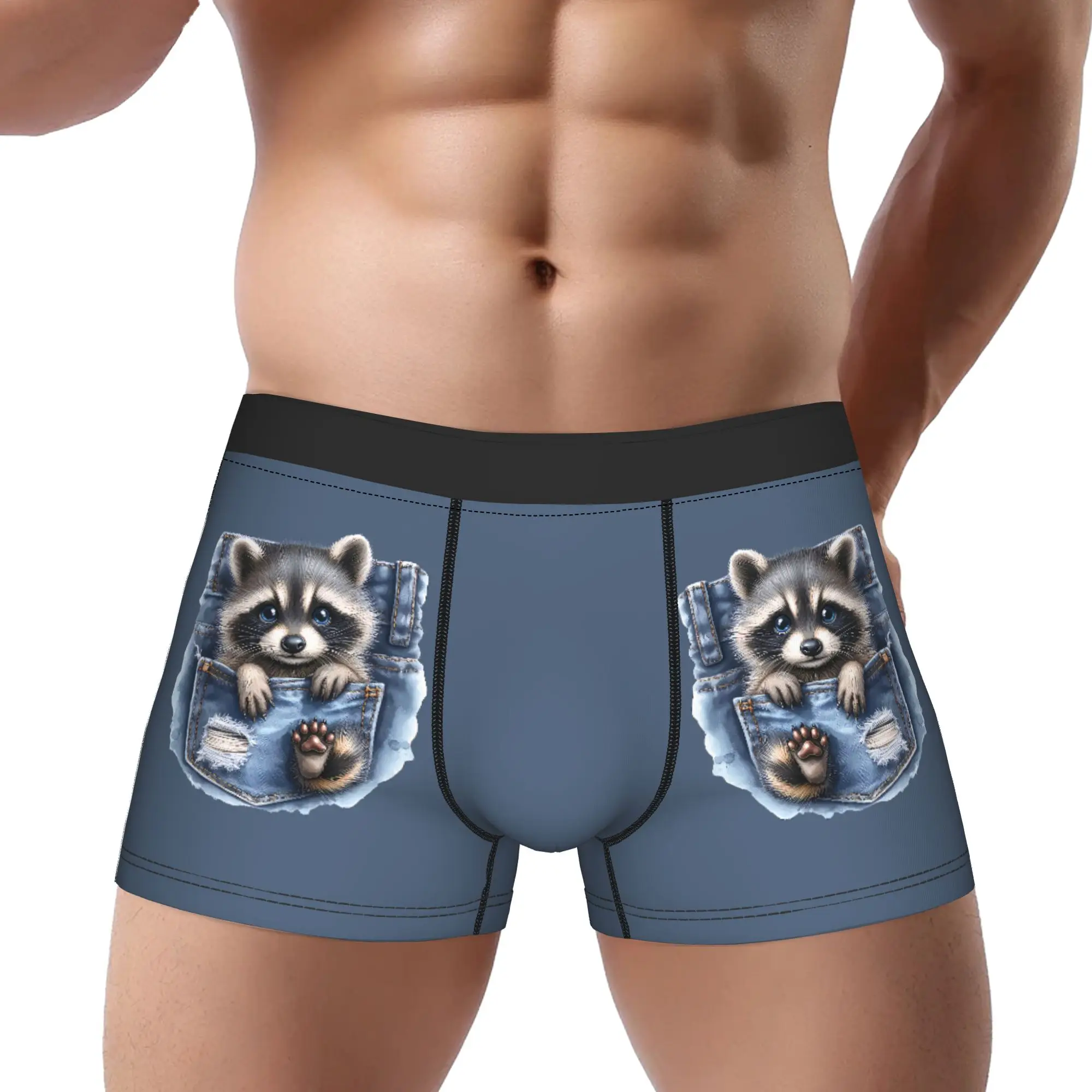 

Pocket Cute Animals Raccoon Underwear Man Polyester Boxer Briefs Underpants Printed