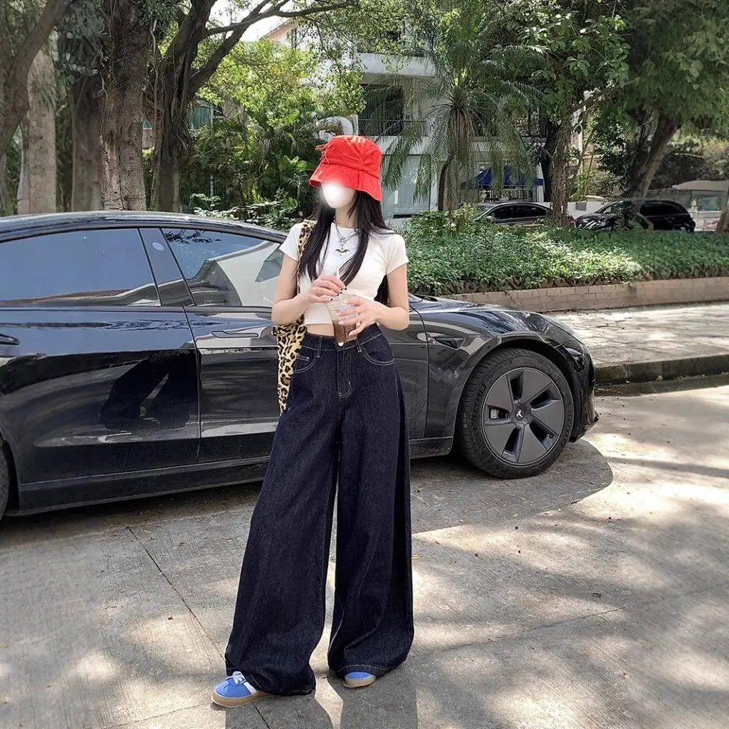 

Женские синие широкие джинсы Tannin Design Sense, прямые брюки с высокой талией, свободный крой, модный ретро-стиль на весну и осень