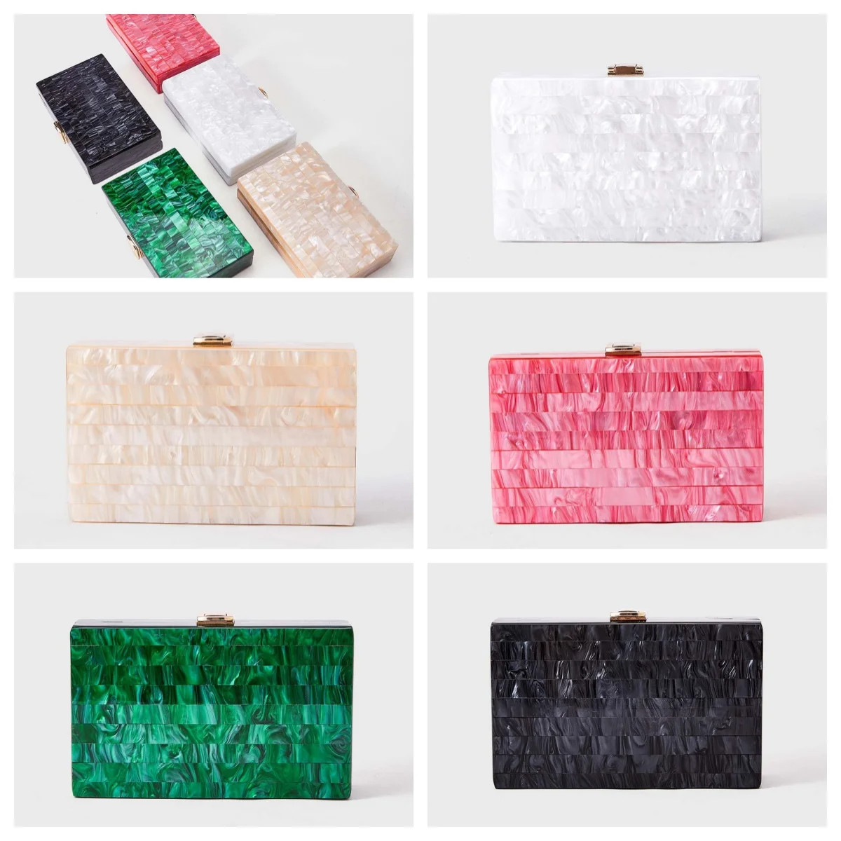 

Female Mini Luxury Designer Bags Clutch Crossbody Handbag Stripes Patchwork Shoulder Pearlized Acrylic Party Women's Small Purse