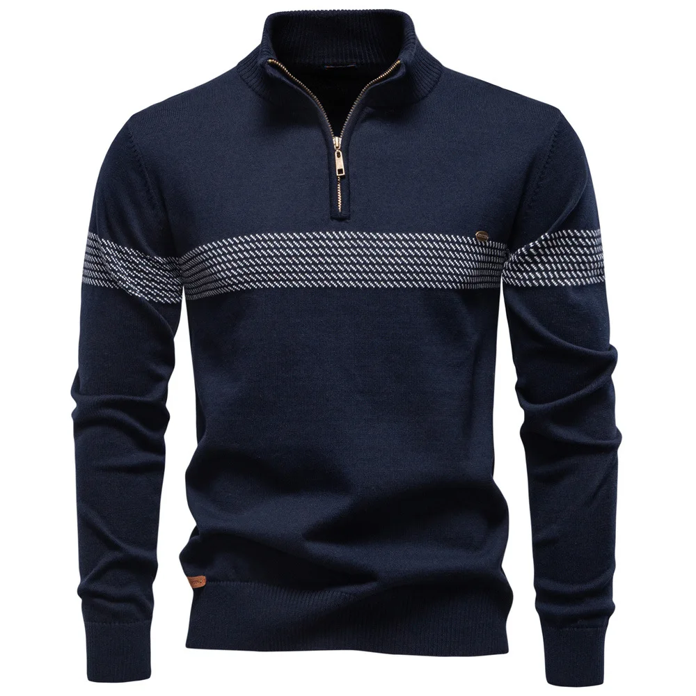 Men's Pure Cotton Sweater Stand-Up Collar Casual Half-Zipper Top European-Sized High-Quality Business Autumn 2025