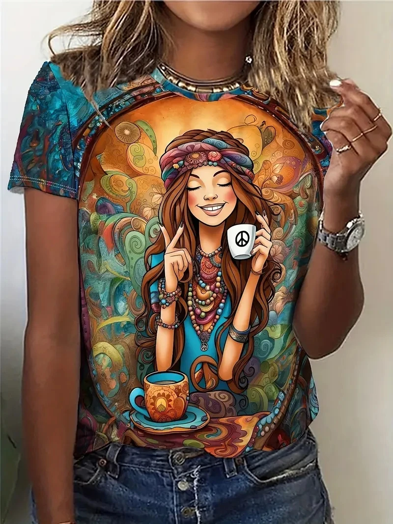 

Women's Plus Size 3D Printed Short Sleeved T-shirt, Loose and Casual,soft,comfortable and Breathable,suitable for Outdoor Sports