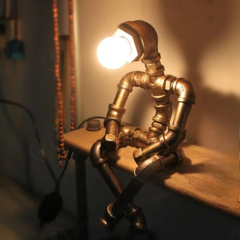 Vintage Industrial Pipe Table Lamp, American Style Dimmable Eye Caring Reading Light, Creative Home Decor