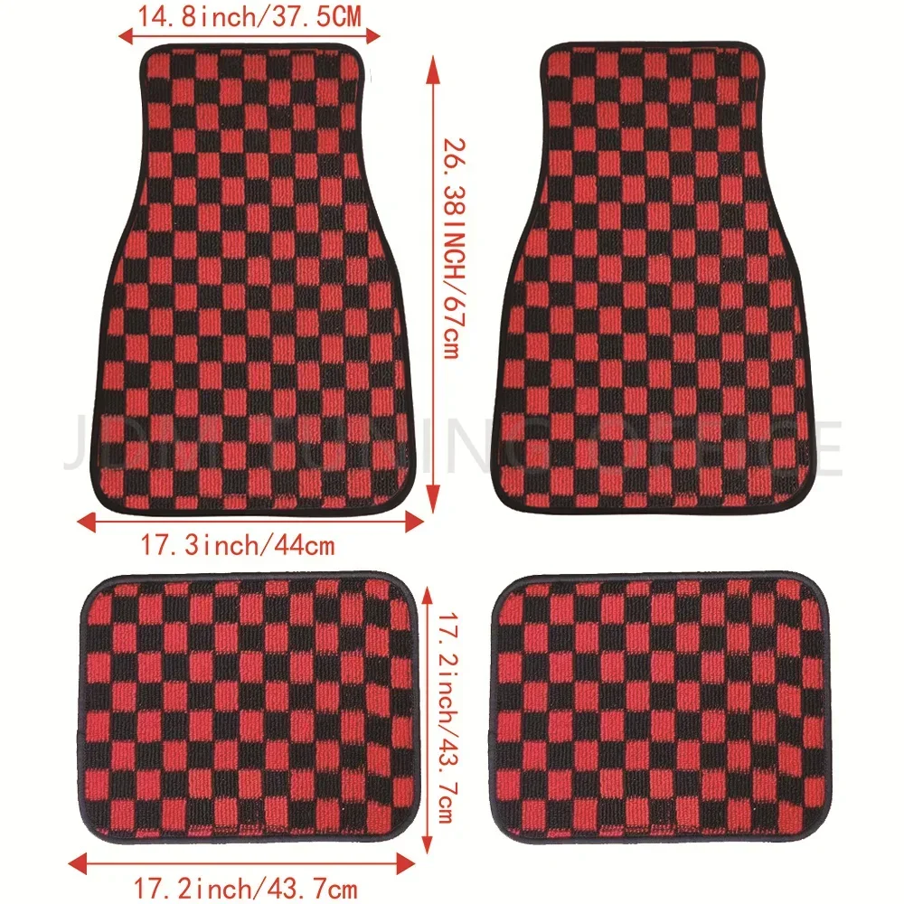 4PCS JDM Racing Carpet Floor Mat Dadu Dice Car Floor Mat Accessories Classical  Anti-Slip Checkered Print Floor Foot Pad Mats