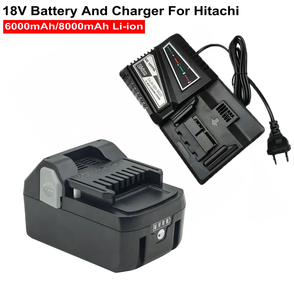 BSL1850 BSL1860 18 V 6,0 Ah/8,0 Ah Li-Ionen-Akku und Ladegerät für Hitachi/HiKOKI BSL1840 DS18DSL C18DSL WH18DSL 330139