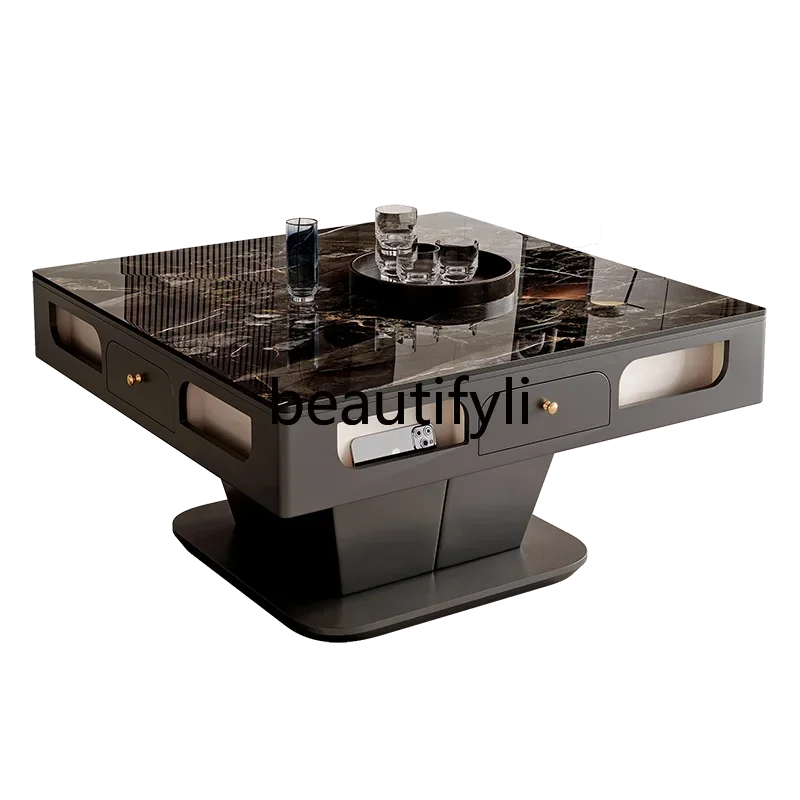 

Electric rock slab lift coffee table mahjong table dining table dual-purpose modern simple light luxury mahjong machine