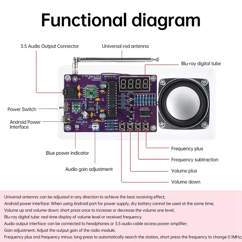 DIY FM Radio Kit Electronic Digital Tube Display Radio Single Chip Computer Learning Assembly Parts 87.5Mhz-108MHZ