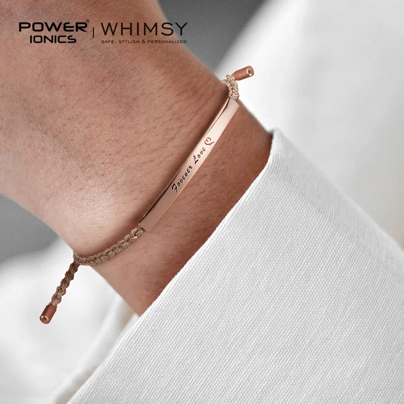 Power Ionics Whimsy New Trend Fashion 18K RoseGold Plated Unisex Slim Souvenir Bracelet Free Engrave