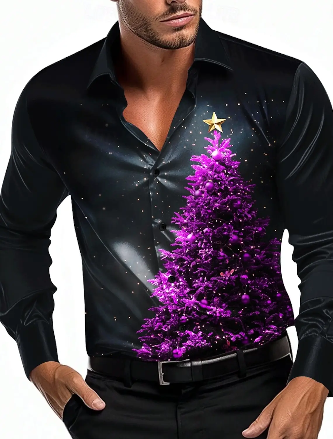 Men's 3D Printed Formal Shirts Christmas Tree Graphic Turn-Down Collar Long Sleeve Shirt Fashion Men's Shirts For Men