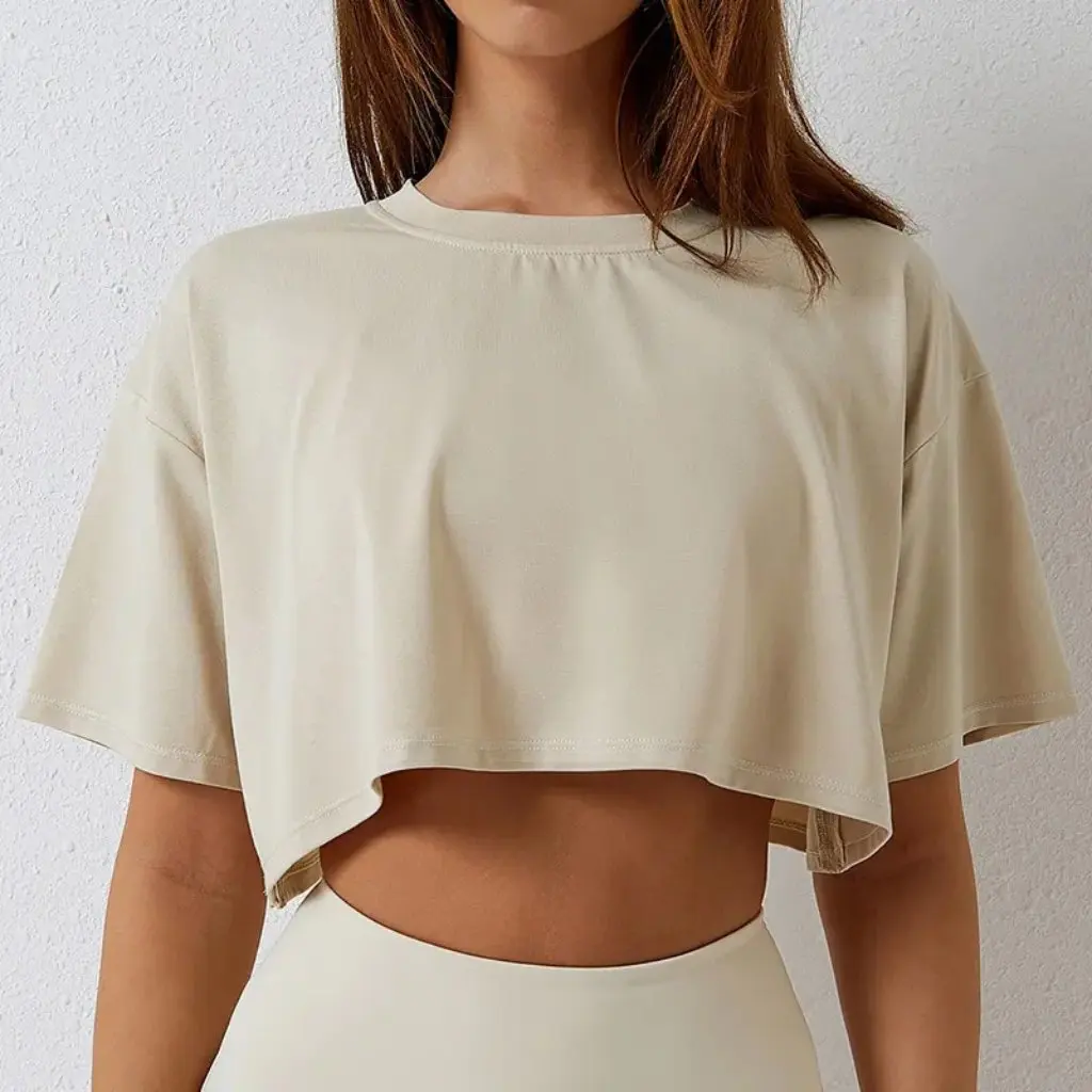 

Women's Solid Color round Neck Short Crop Top T-shirt Summer Leisure Sports Fashion for Europe And the United States