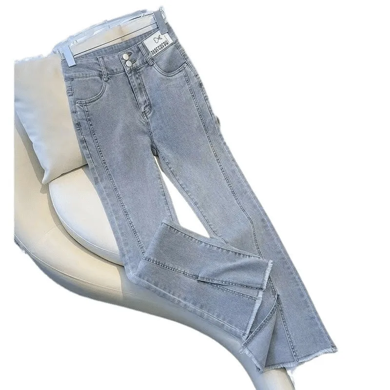 Jeans micro svasati a vita alta da donna Primavera Estate 2024 Nuovo elastico dimagrante Split Bell Bot Cotton Denim Ci Sle