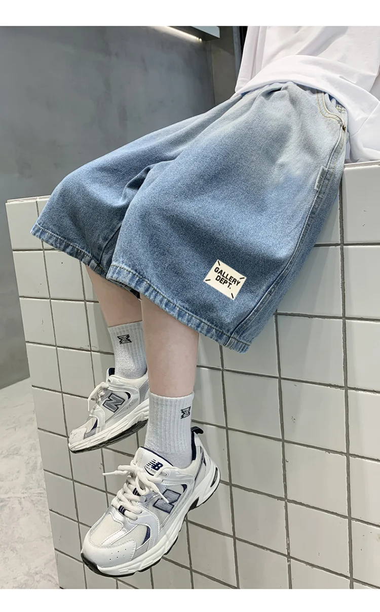 Neue Sommer-Jeansshorts für Kinder, Lässige, Lose Passform, Blauer Farbverlauf, für Teenager-Jungen, Baggy Denim-Shorts, Kinder-Streetwear, Knielange Hosen – Detail 9