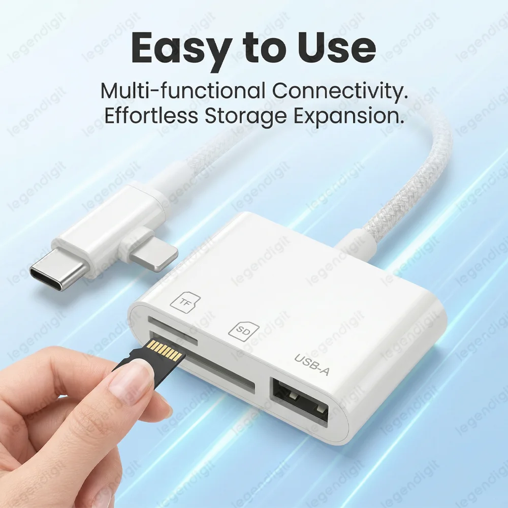 SD Card Reader for iPhone 3in2 USB C to SD TF Card Reader Micro SD Digital Camera Adapter for iPhone Trail Camera Android Phone