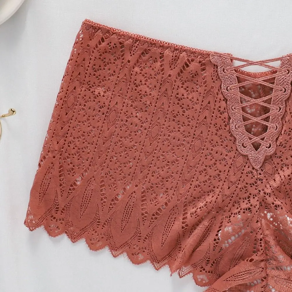 Calzoncillos sin costuras de encaje de talla grande a la moda, calzoncillos huecos, bragas de flores de malla, lencería de cintura media, ropa interior para mujer de verano