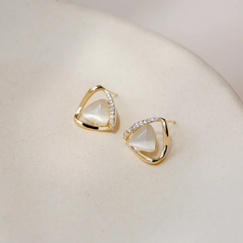 Korean Waterdrop Heart Opal Stud Earrings for Women New Trend Geometry Round Square Jewelry Valentine's Day Girl Gift Brincos