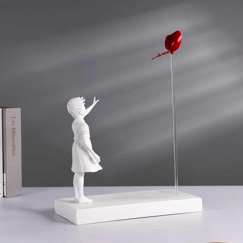 

Heart Balloon Flying Girl Inspired By Banksy Artwork Modern Sculpture Home Decoration Statue Decoration Large Crafts Ornament