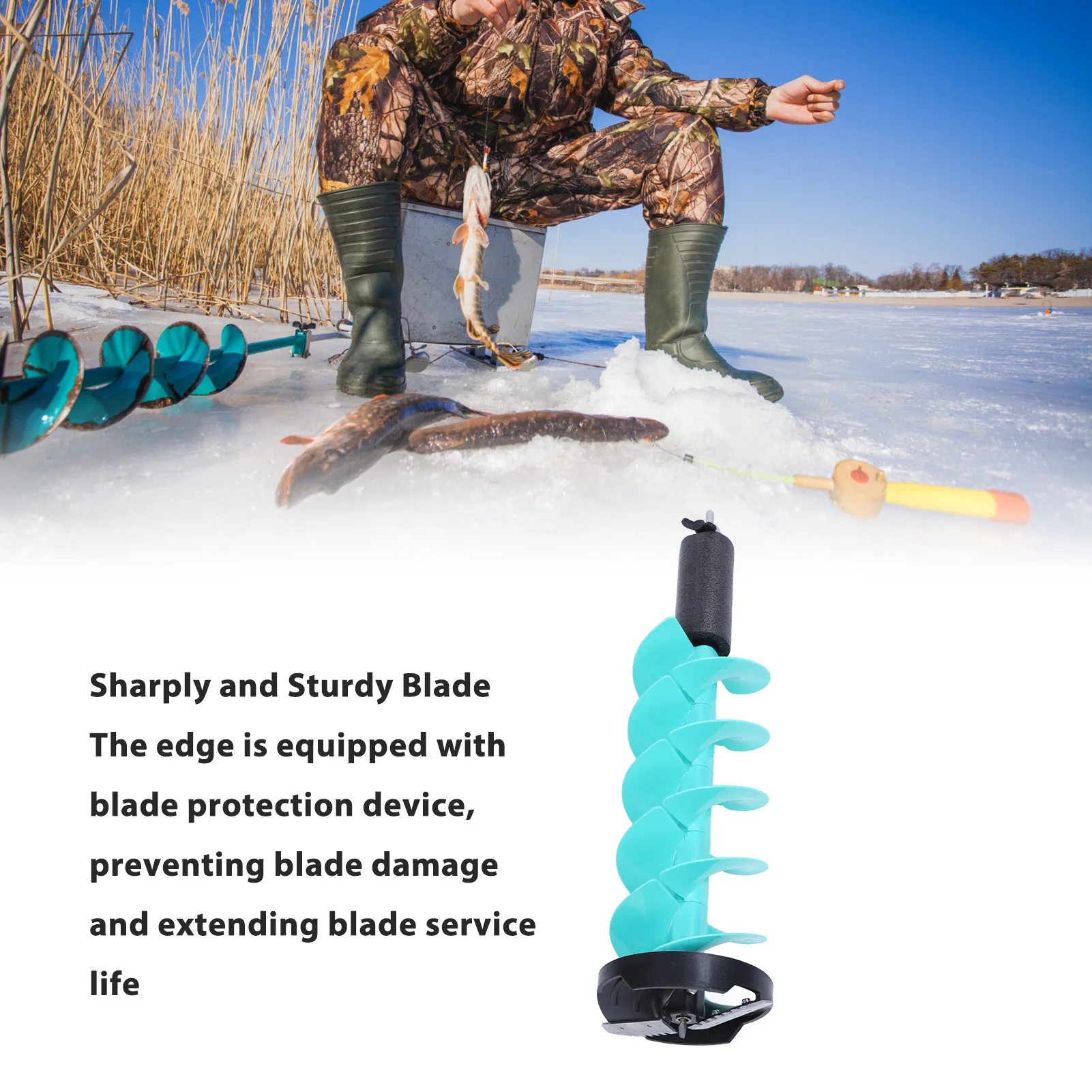 28.7 In Ice Auger Drill Bit 8 Inch Diameter 28.7 Inch Length Floatable Carbide Nylon Ice Fishing Drill Bit