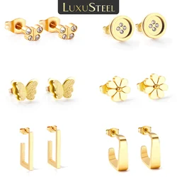 LUXUSTEEL Golden Butterfly Geometric Women's Hoop Earrings Daisy Stainless Steel Earring Cubic Zirconia Party Jewelry Gifts