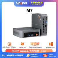 Ninkear M7 Mini PC AMD R5 7430U up to 4.3GHz 16GB DDR4+512GB SSD WiFi 6 BT 5.2 HDMI*2 Triple-Screen Support Windows 11 Computer