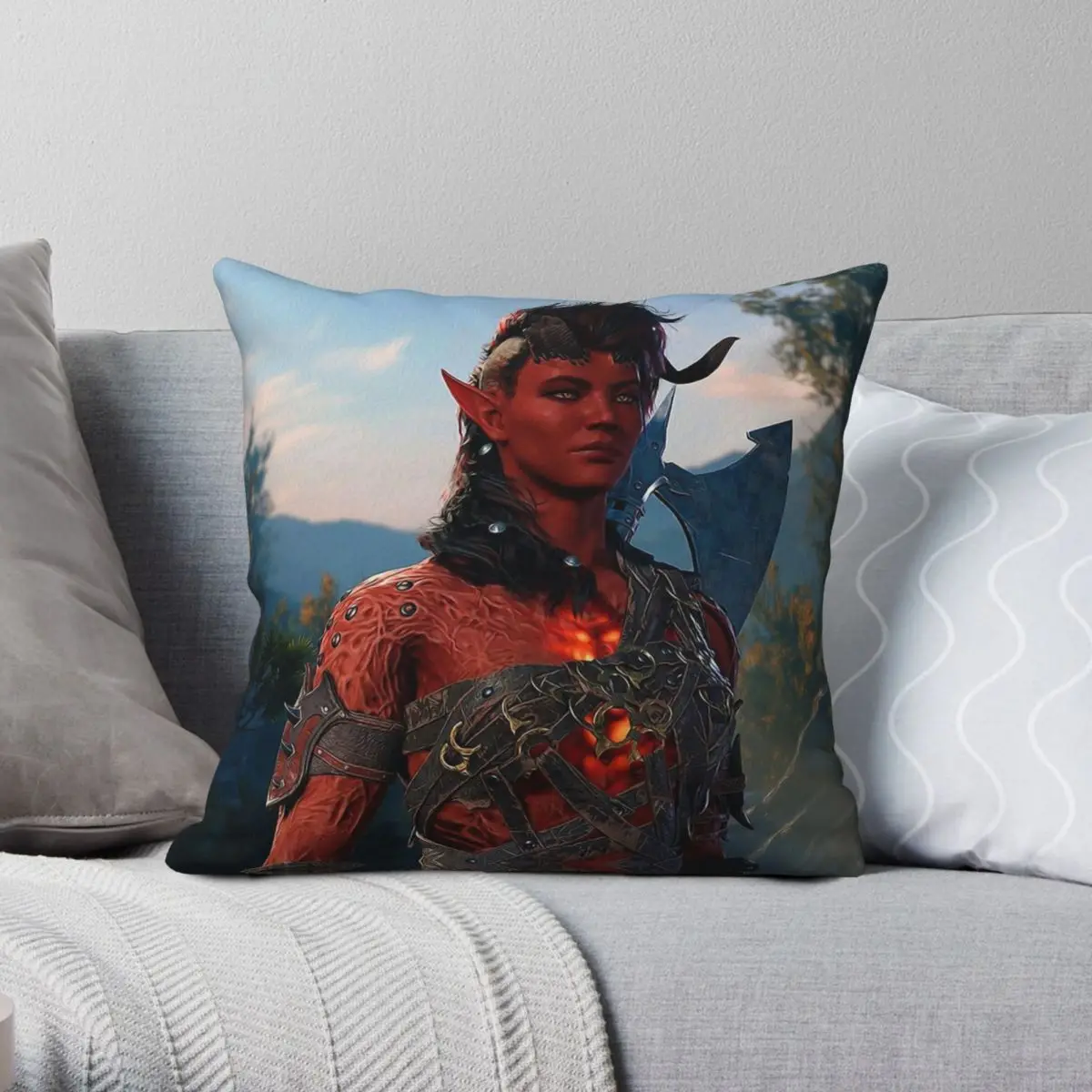 Karlach Barbarian Adventurer BG3 Square Pillowcase Polyester Linen Velvet Creative Zip Decor Bed Cushion Cover