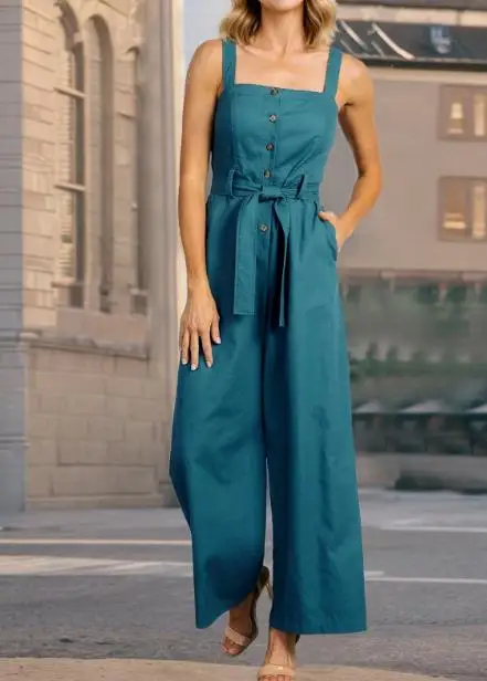 Summer New Women's Fashion Belt Sleeveless Camisole Single-Breasted One-Piece Pants