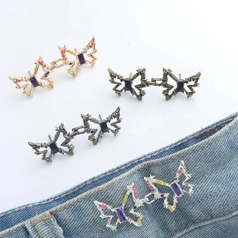 39BB Butterfly ปุ่มรัดเอวสำหรับผู้หญิงกางเกงยีนส์การยึดเอว