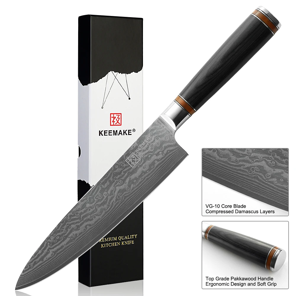 KEEMAKE 8 Inch Japanese Chef\'s Knife High Carbon Damascus Steel Meat Cutting Knife Sharp Utility Vegetable Fruit Slicing Tools