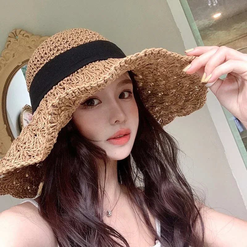 Summer Sun Hat Women Panama Hat Women Straw Hat Big Brim Beach Hat Foldable Vacation Summer Hat Sunscreen Sunshade Hat