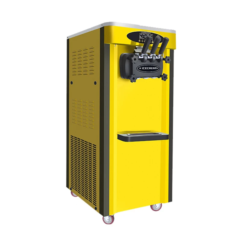 Soft Ice Cream Machine Commercial Stainless Steel Body Vertical Three-Head High-Capacity Automatic Cleaning High-Power Motor