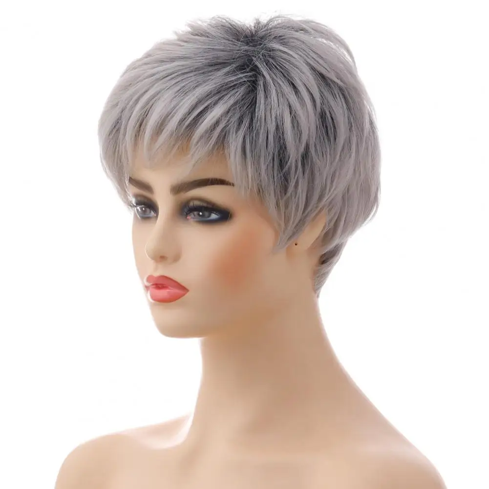 Natural Short Hair Wig Atural Synthetic Short Silver Grey Layered Hair Wig Women Short Pixie Cut Hair Wigs Synthetic Hairwig