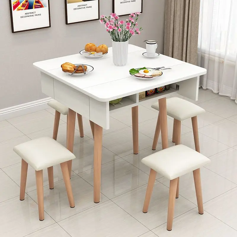 Household simple modern small apartment telescopic folding dining table mobile folding table kitchen locker simple dining table