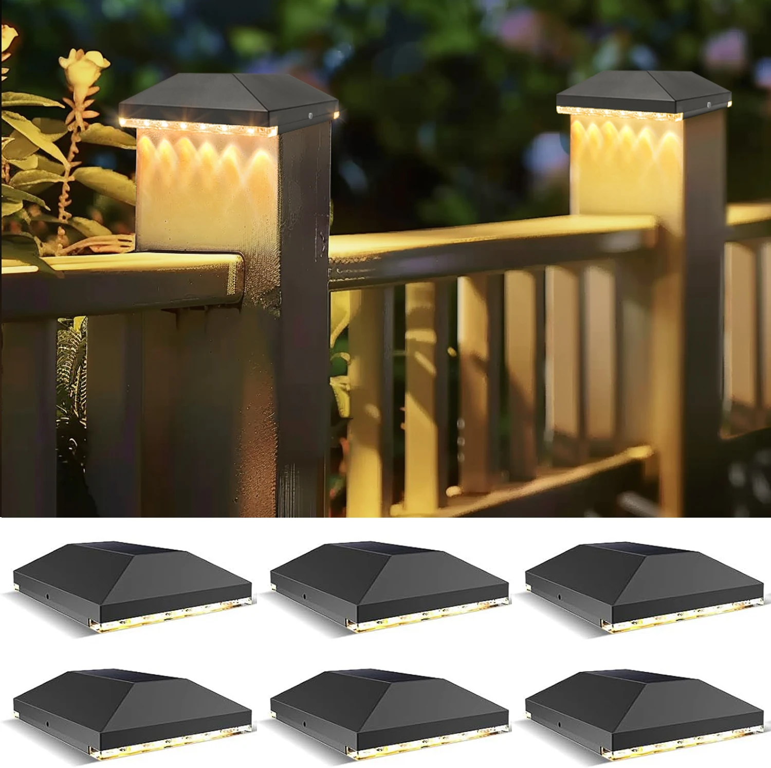 2/6 Packs Solar Post Cap Light Fence Outdoor Garden Black Deck Light for 3.5x3.5 4x4 Wooden Vinyl Post Gate patio Solar Cap Lamp