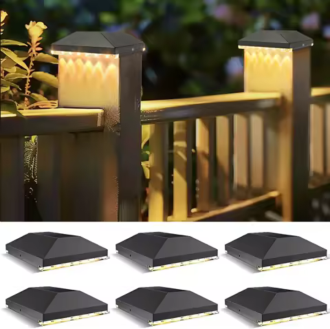 2Packs Solar Post Cap Light Fence Outdoor Garden Black Deck Light for 3.5x3.5 4x4 Wooden Vinyl Post Gate patio Solar Cap Lamp