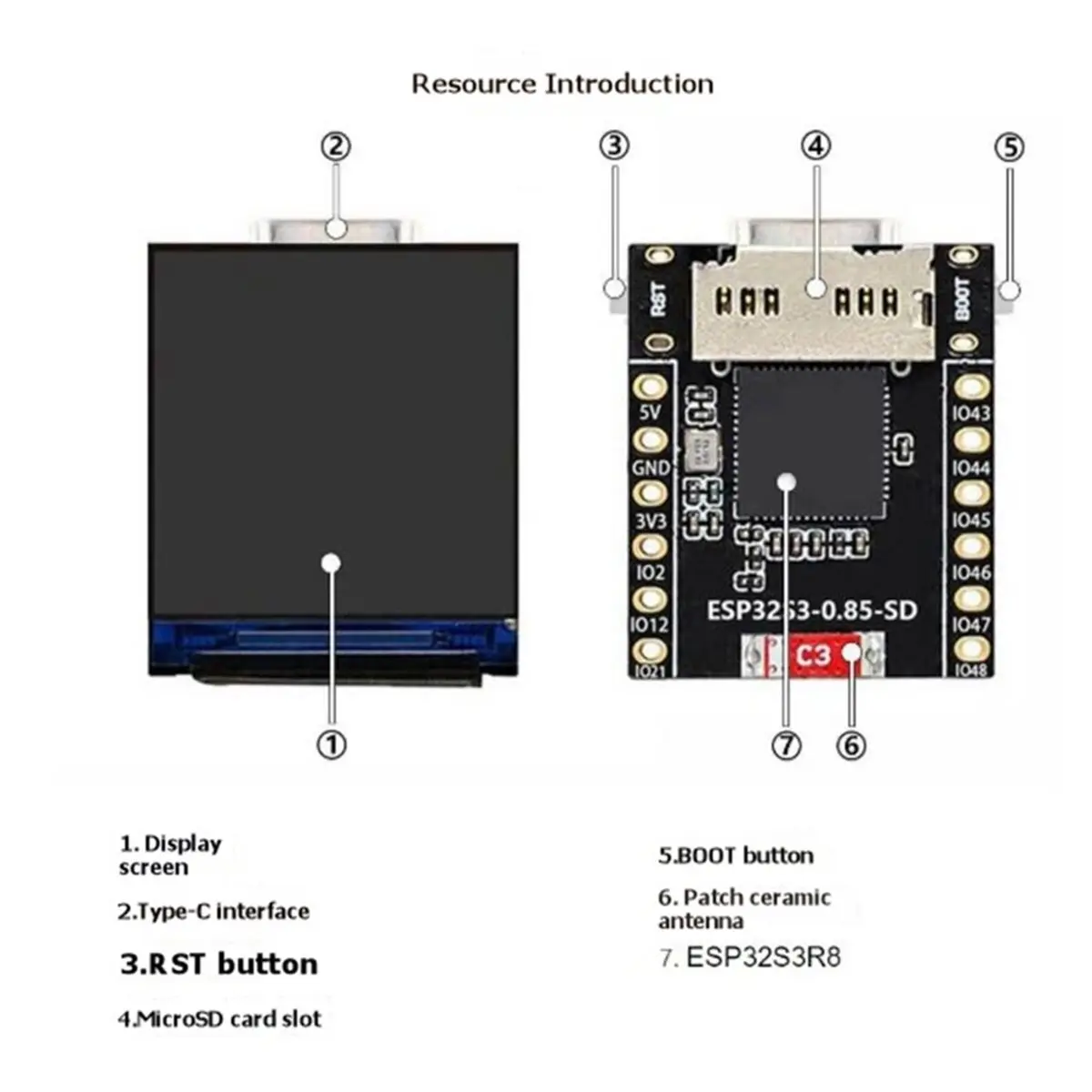 hdl-esp32-s3-ミニ開発ボード-085-インチ-lcd-ディスプレイ-rgb-128x128-スクリーン-bluetooth-5-sd-ポート付き-arduino-用-未溶接